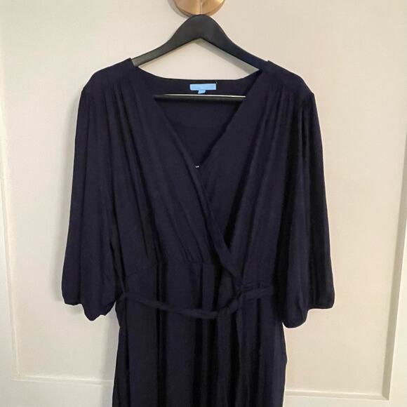 NWT Draper James RSVP Faux Wrap Dress 2X Blue Belted V-Neck Knit w/ Pockets - Picture 3 of 12